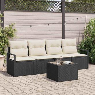 vidaXL Vidaxl - Conjunto De Sof&aacute; De Jard&iacute;n 5 Pcs Negro, Crema 55 X 55 X 37 Cm