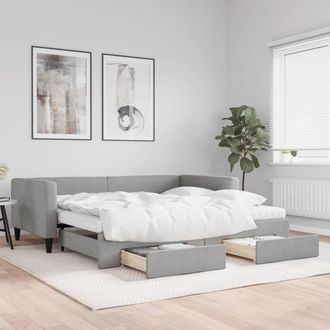 vidaXL Sof&aacute; Cama Nido Con Cajones Tela Gris Claro 100x200 Cm Vidaxl