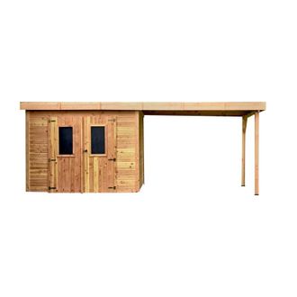 Foresta Caseta De Jard&iacute;n De Madera 280x580 Cm Con Le&ntilde;era - Espesor De Pared 28 Mm - Techo Plano De Acero - Din3030.02b Foresta