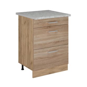Vicco Mueble Bajo De Cocina R-line, Sonoma, 60 Cm Con Cajones, M&aacute;rmol Ap
