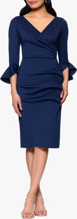 Betsy & Adam Ruffle Sleeve Scuba Crepe Cocktail Sheath Dress in Navy at Nordstrom Rack, Size 14