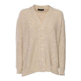 Fabiana Filippi Cardigans, female, Beige, Size: XS Cotton Knitted Cardigan With Sequins