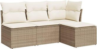 vidaXL Juego De Sof&aacute;s Jard&iacute;n Con Cojines 4 Pzas Rat&aacute;n Sint&eacute;tico Beige Vidaxl