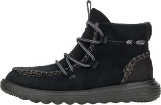 HeyDude Womens Reyes Suede Boot Shoes, Black/Black, 6 UK