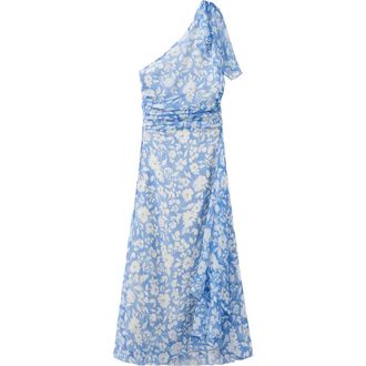 Mango Asymmetric Floral Print Dress in Blue at Nordstrom, Size 10