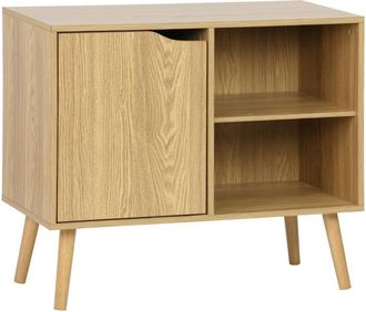 Sweeek Aparador efecto nogal 1 puerta y 2 estantes, 80cm, efecto fresno