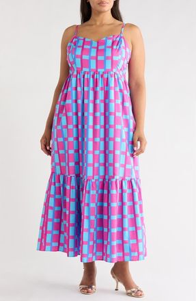 Sugarlips Devania Brush Cabana Flowy Maxi Dress in Fuchsia-Blue-Multi at Nordstrom, Size 3X