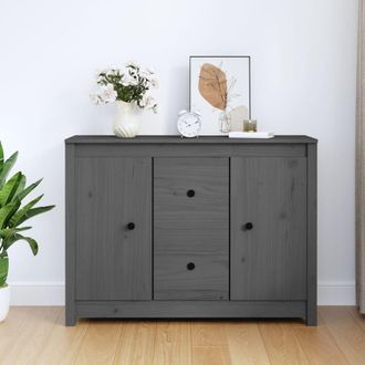 vidaXL Vidaxl - Aparador De Madera Maciza De Pino Gris 100x35x74 Cm