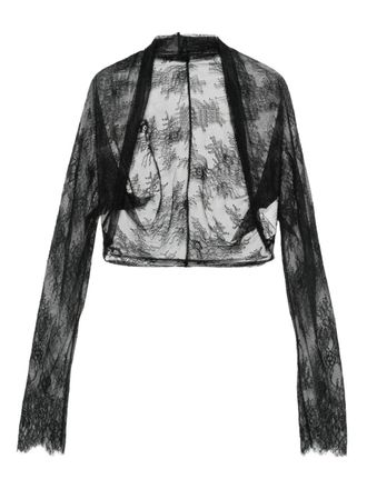 Alberta Ferretti lace-floral cropped jacket - women - Polyamide - S - Black