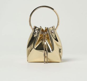 Jimmy Choo London Mini borsa a secchiello Bon Bon in tessuto specchiato con manico rigido