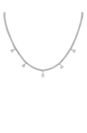Kenneth Jay Lane Round & Pear Cut Cubic Zirconia Station Necklace in Rhodium Plated at Nordstrom