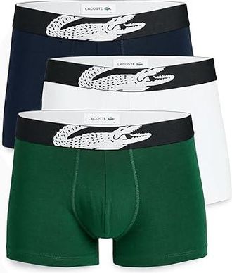 Lacoste 3-pack Crocodile Logo Trunks Mens Underwear Green/White/Navy Blue : XXL (EUR 8), Cotton/Elastane