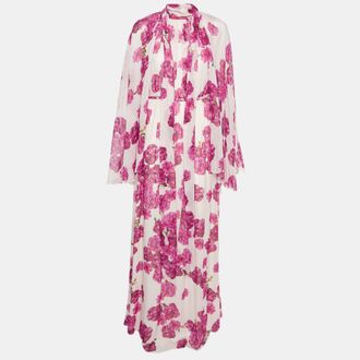 Giambattista Valli Pink Rose Peony Print Silk Chiffon Midi Dress