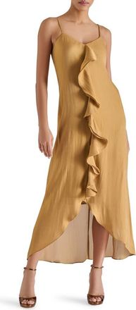 Steve Madden Elana Ruffle Crinkle Maxi Slipdress in Light Brown at Nordstrom, Size Medium