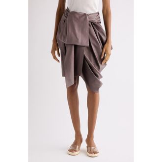 Chlo&eacute; Technical Satin Faux Wrap Skirt in Ginger Brown at Nordstrom, Size 10 Us