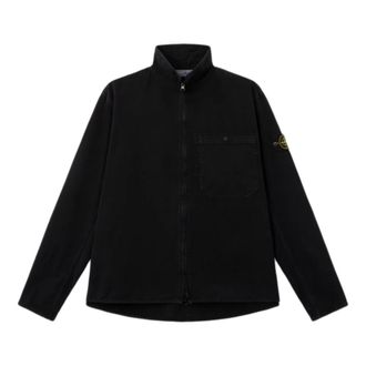 Stone Island Light Jackets, male, Black, Size: 2XL Logo Patch Overshirt