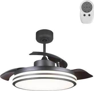 Wonderlamp Ventilador techo con luz led 35w dimmable negro y aspas plegables