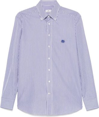 Etro Pegaso Button-Down Shirt - Heren - Casual Overhemden - Blauw - M - Katoen - Overhemden