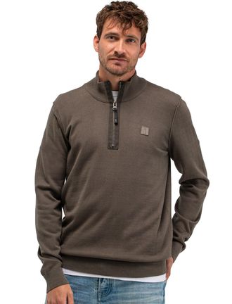 Butcher of Blue trui Butcher of blue bruin half zip effen