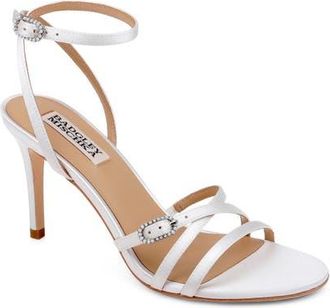 Badgley Mischka Yulan Ankle Strap Sandal in White Satin at Nordstrom, Size 9.5