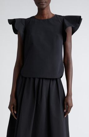 Akris Flutter Sleeve Taffeta Top in Black at Nordstrom, Size 6
