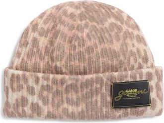 Ganni Leopard Wool & Recycled Wool Blend Beanie at Nordstrom