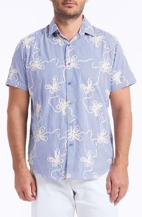Robert Graham Primrose Cotton Short Sleeve Button-Up Shirt in Blue at Nordstrom, Size Xx-Large