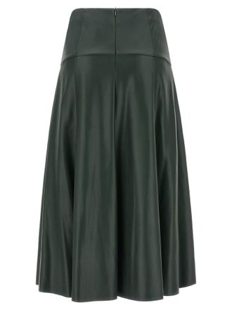 Nude Leather-Effect Flared Skirt - Forest Green