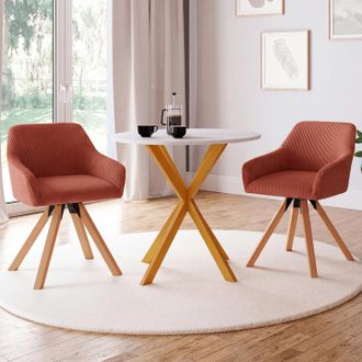 IDMarket Lote De 2 Sillas Giratorias De 360&deg; Para Comedor, Sillas De Mesa Jany En Terciopelo Acanalado Color Terracota