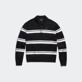 Canada Goose Petitot Striped Knit Long Sleeve Polo (Men, Black/Nocturne, XL)