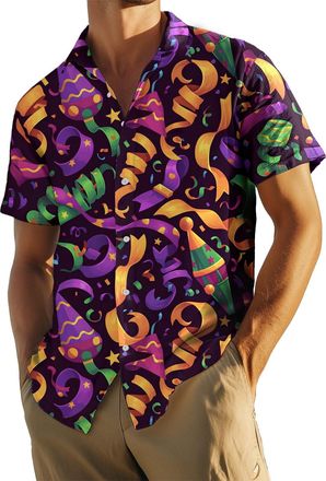 Generic Mardi Gras Shirt for Men - Printed Button Down,Short Sleeve Casual Shirts Summer Fashion Clothes,for L 4 Mardi gras Pattern