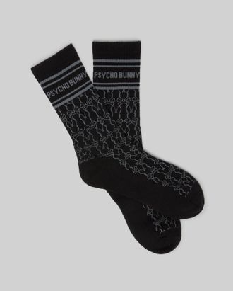 Psycho Bunny Mens Kace Bunny Pattern Sport Sock 001 BLACK / O/S