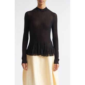 Ashlyn Meritt Ruffle Hem Mock Neck Sweater in Black at Nordstrom, Size X-Small