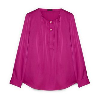 Fiorella Rubino Satijnen Blouse met Hartvormige Knopen - Dames - Blouses - Roze - 3XL - Satijn - Overhemden