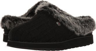 Skechers Womens Keepsakes ICE Angel Slipper, Black Cable Knit Sweater/Faux Fur Trim, 5 UK