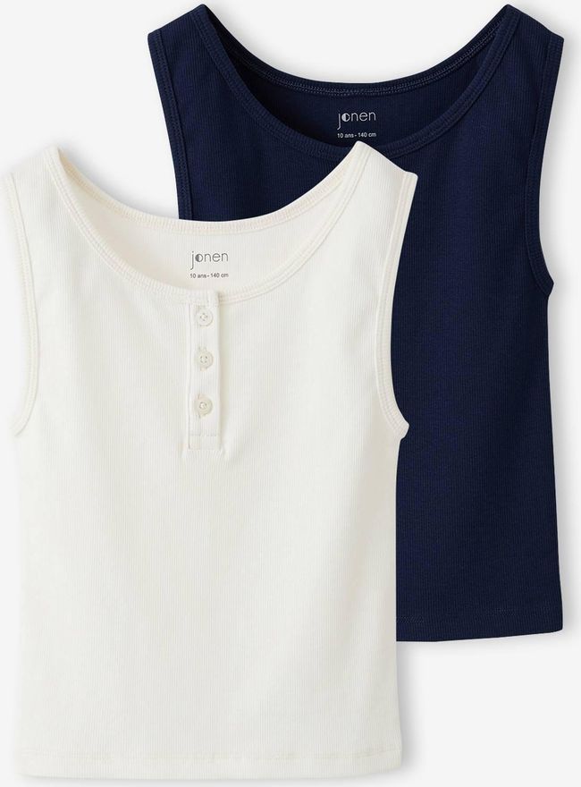 2er-Pack Tops mit Knopfleiste Ripp M&auml;dchen JONEN marine