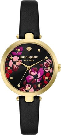 Kate Spade New York holland floral leather strap watch, 34mm in Black at Nordstrom