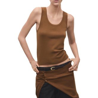 Mango Wool & Cotton Sweater Tank in Tobacco Brown at Nordstrom, Size X-Small