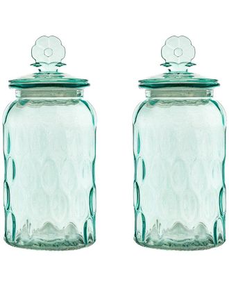 10 Strawberry Street Set of 2 Textured Glass Flower Canisters, Dimpled Round