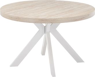 Vente-Unique Tavolo Da Pranzo Allungabile Da 4 A 8 Coperti In Mdf E Acciaio Effetto Travertino Beige E Bianco - Komoni