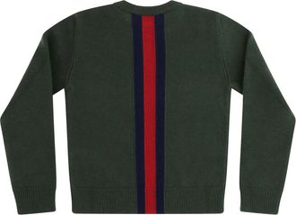 Gucci Web Stripe Wool Sweater For Girl Moss Green-Blue-Red Merino Ovis Aries Green/blue/red