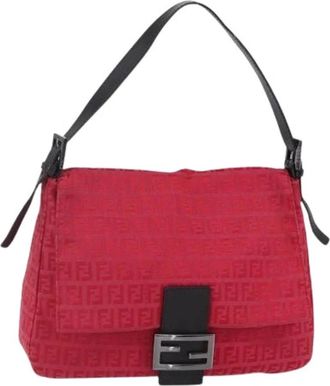 Fendi Pre-owned Shoulder Bags, female, Red, Size: ONE SIZE Pre-owned Vintage Zucchino Canvas Shoulder Bag