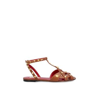 Valentino Studdy Kidskin Sandal - female - Valentino - Flat Sandals - Brown - 3 1/2 UK - Shoes
