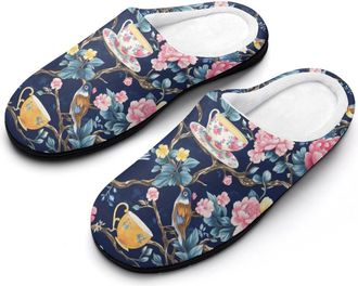 Generic Bird Coffee Flower Womens Cotton Slipper Comfortable Cozy Plush Slippers Anti-Skid Indoor House Closed Toe Shoes