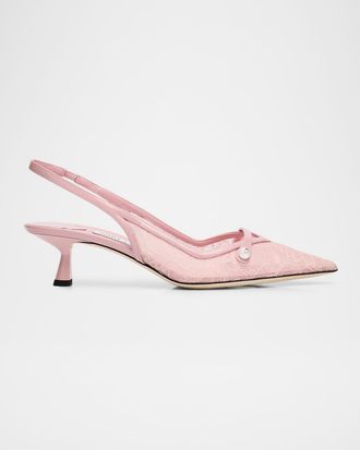 Jimmy Choo London Amita 45 Lace Slingback Pumps