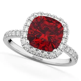 Allurez Cushion Cut Halo Ruby & Diamond Engagement Ring 14k in 3.11Ct/white Gold at Nordstrom, Size 6.5