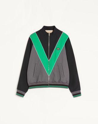 Valentino Nylon Sweatshirt With Zip And VLogo Patch Man GREY/BLACK XXL