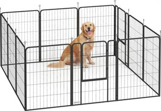 OEM Parque Para Perros De 12 Paneles De 100 Cm De Altura Con Puertas Para Interior Y Exterior Negro