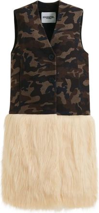 Essentiel Giacca con stampa camouflage e finiture in pelliccia sintetica - Verde