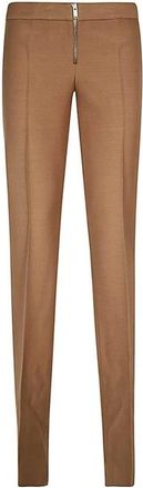 Stella McCartney Wollen broek met ritsen aan de voorkant - Dames - Slim Fit Broeken - Bruin - XS - Wol - Broeken